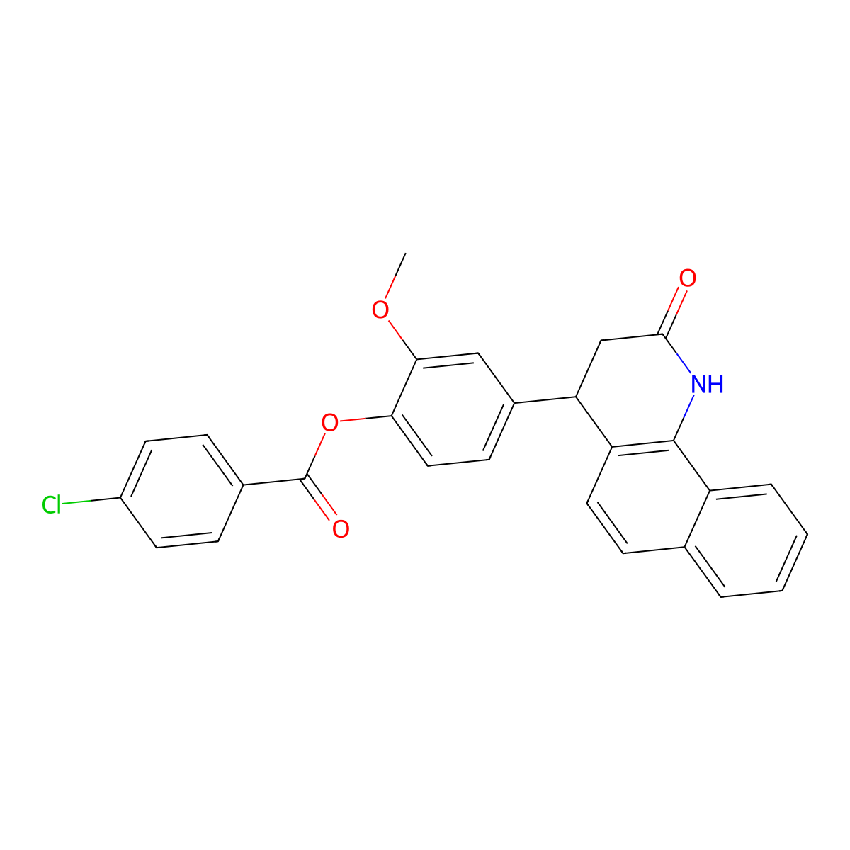 2-Methoxy-4-(2-oxo-1,2,3,4-tetrahydrobenzo[h]quinolin-4-yl)phenyl 4-chlorobenzoate molecular structure, CAS 5751-70-2