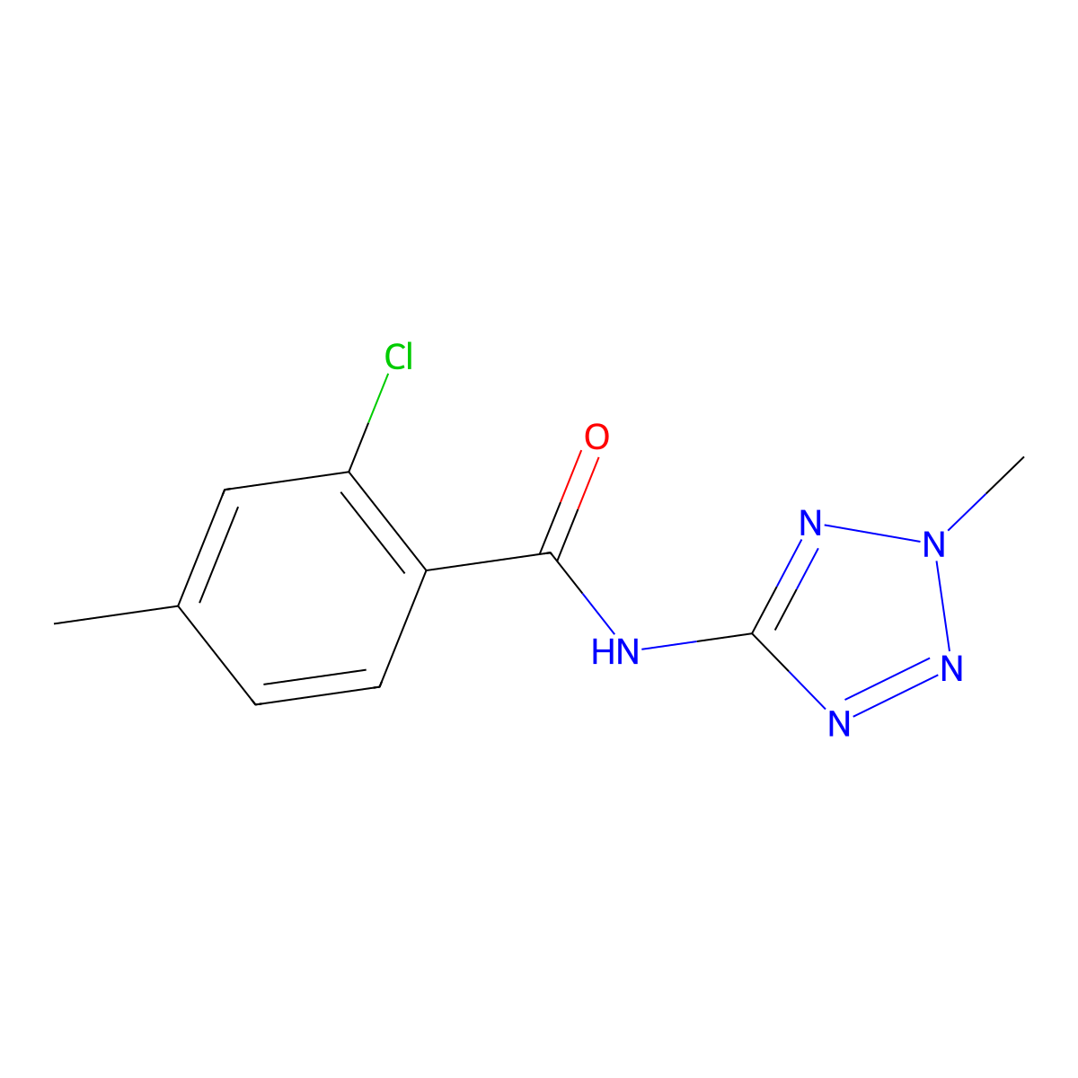 2-chloro-4-methyl-N-(2-methyl-2H-tetrazol-5-yl)benzamide molecular structure, CAS 5752-02-3