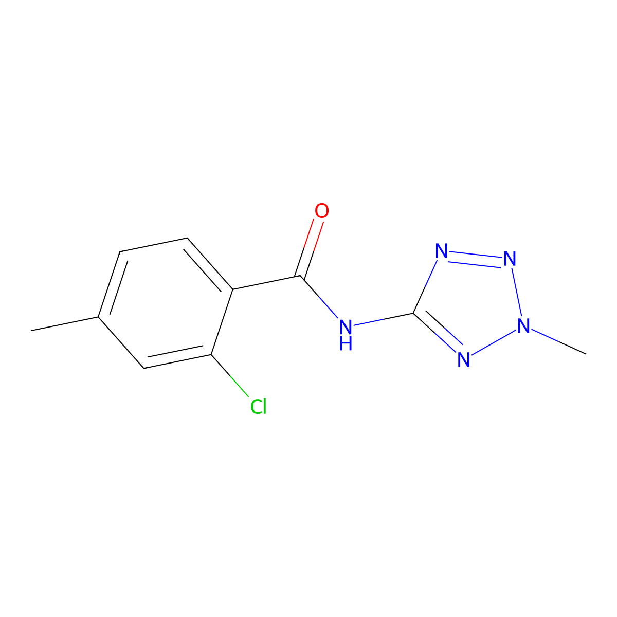 2-chloro-4-methyl-N-(2-methyl-2H-tetrazol-5-yl)benzamide molecular structure, CAS 5752-02-3