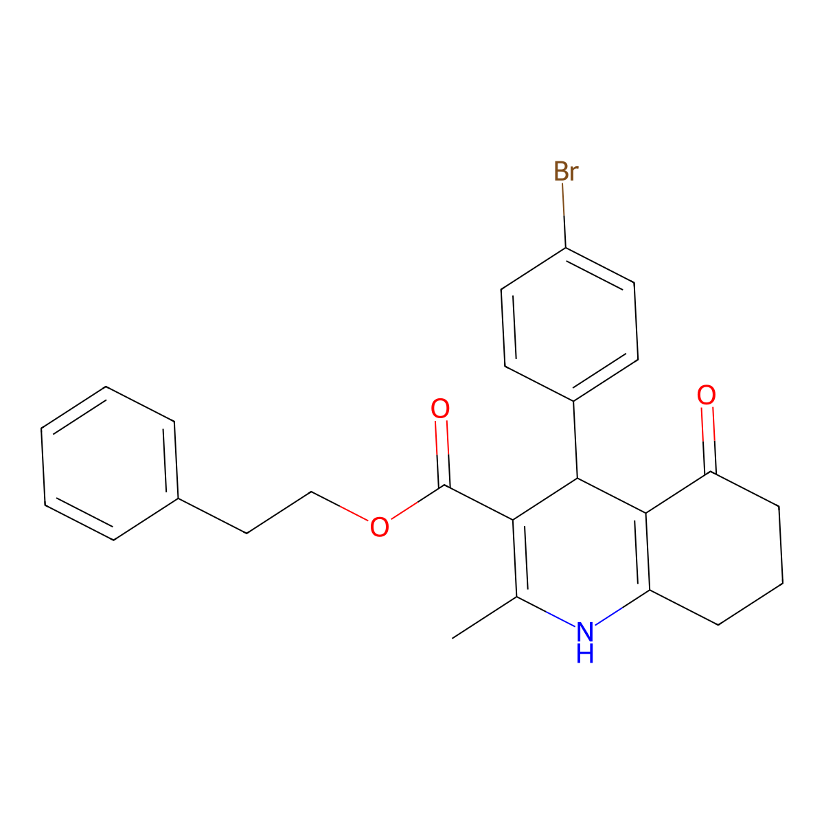 phenethyl 4-(4-bromophenyl)-2-methyl-5-oxo-4,6,7,8-tetrahydro-1H-quinoline-3-carboxylate molecular structure, CAS 5752-91-0