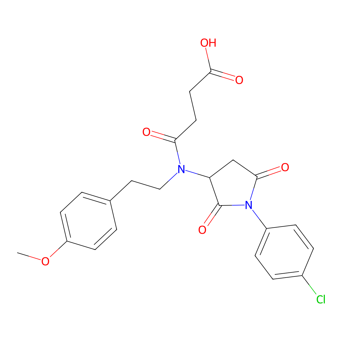 4-{[1-(4-Chlorophenyl)-2,5-dioxopyrrolidin-3-yl][2-(4-methoxyphenyl)ethyl]amino}-4-oxobutanoic acid molecular structure, CAS 5752-97-6