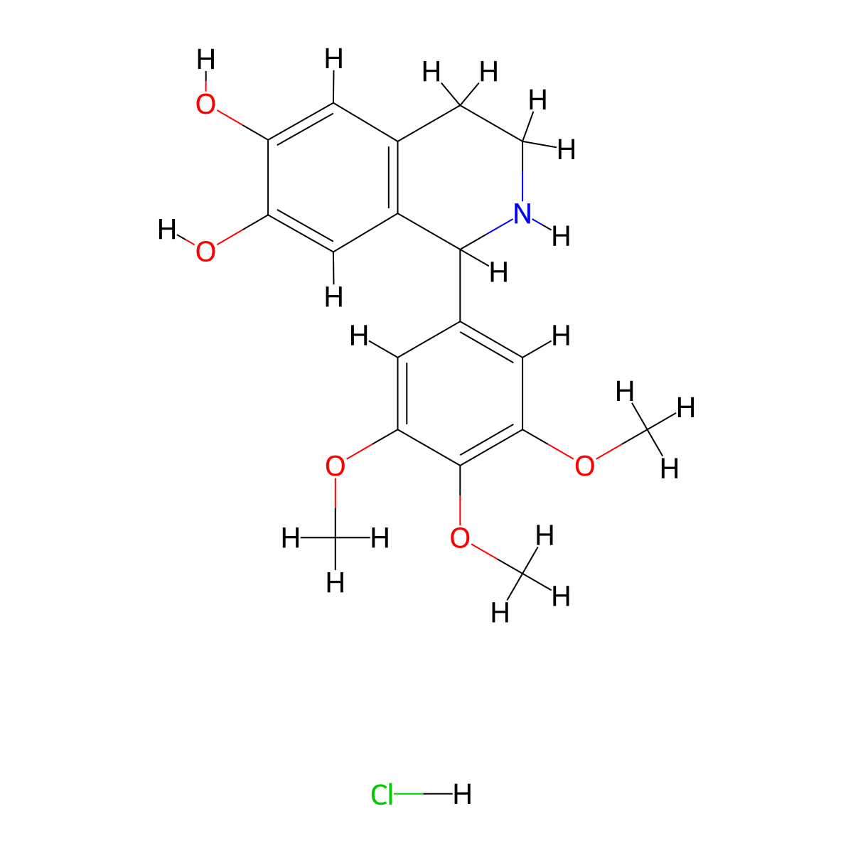 1-(3,4,5-Trimethoxyphenyl)-1,2,3,4-tetrahydroisoquinoline-6,7-diol hydrochloride molecular structure, CAS 57529-51-8