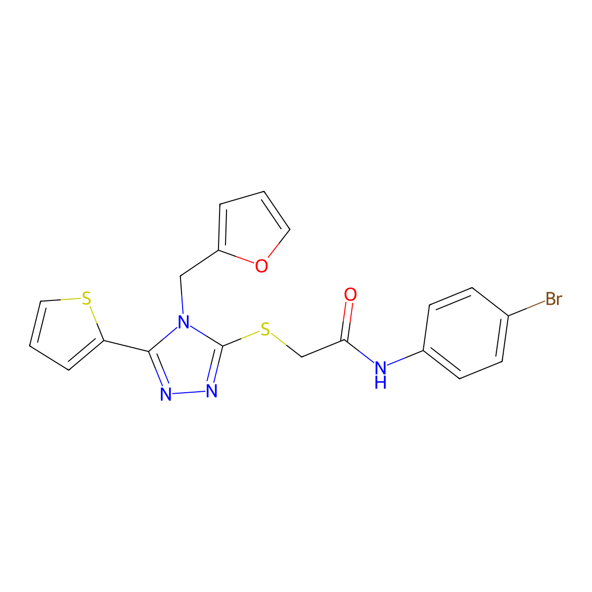 N-(4-bromophenyl)-2-{[4-(furan-2-ylmethyl)-5-(thiophen-2-yl)-4H-1,2,4-triazol-3-yl]sulfanyl}acetamide molecular structure, CAS 575458-81-0