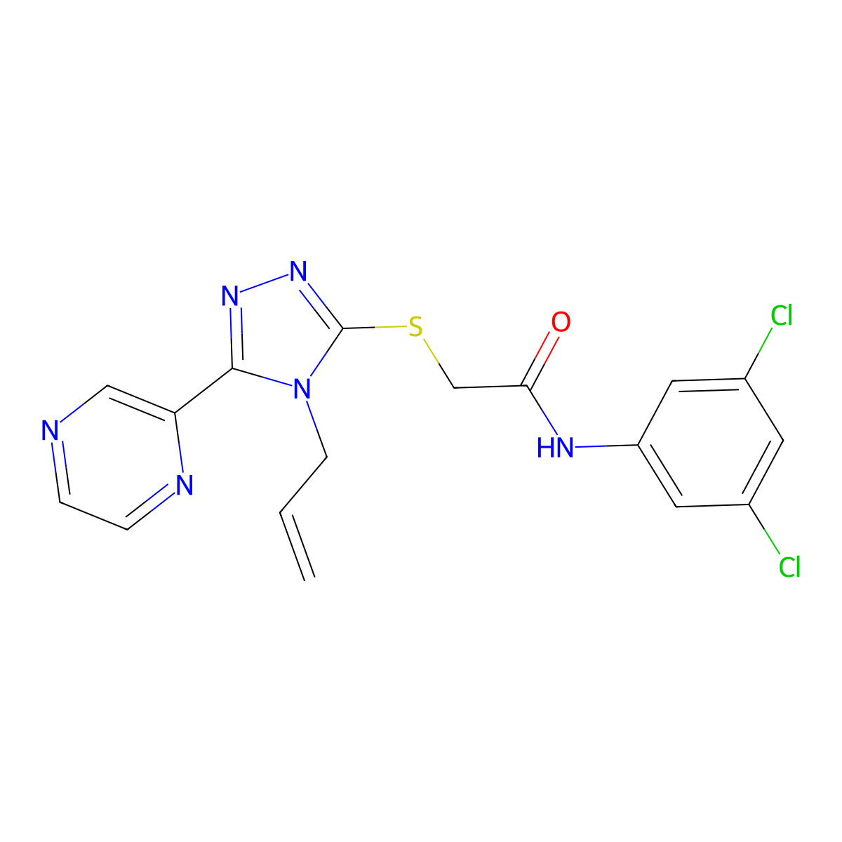 N-(3,5-dichlorophenyl)-2-{[4-(prop-2-en-1-yl)-5-(pyrazin-2-yl)-4H-1,2,4-triazol-3-yl]sulfanyl}acetamide molecular structure, CAS 575458-92-3