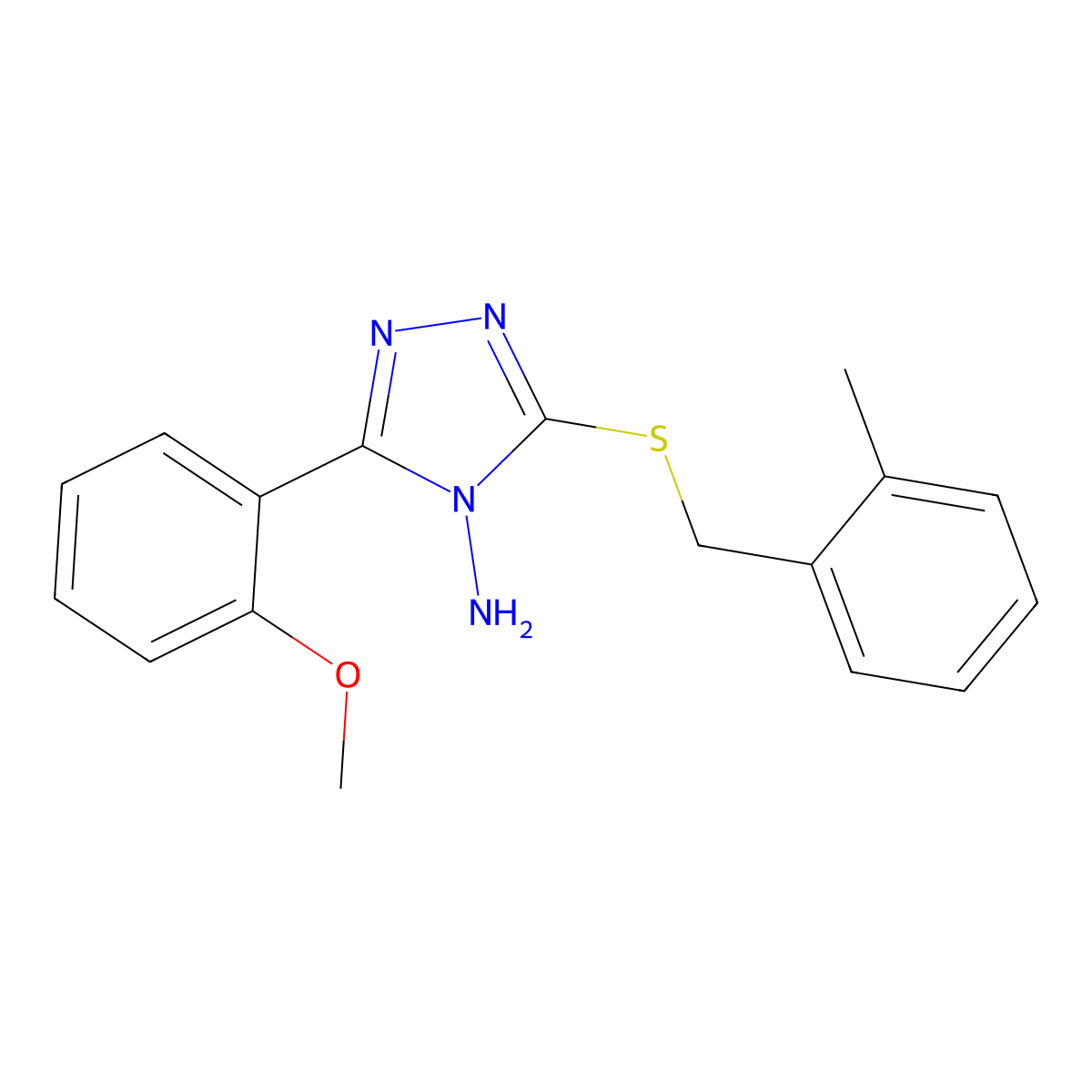 3-(2-Methoxyphenyl)-5-[(2-methylphenyl)methylthio]-1,2,4-triazole-4-ylamine molecular structure, CAS 575459-06-2