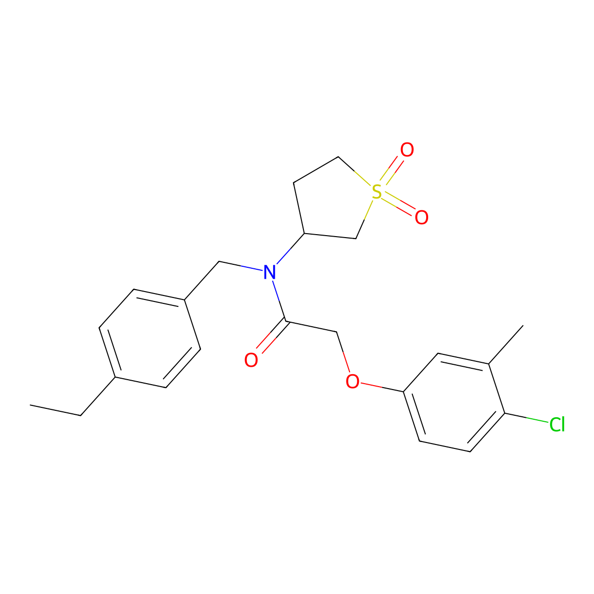 2-(4-chloro-3-methylphenoxy)-N-(1,1-dioxidotetrahydrothiophen-3-yl)-N-(4-ethylbenzyl)acetamide molecular structure, CAS 575459-10-8