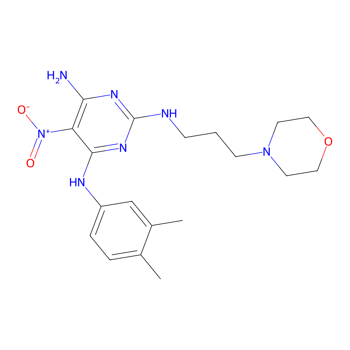 4-N-(3,4-dimethylphenyl)-2-N-(3-morpholin-4-ylpropyl)-5-nitropyrimidine-2,4,6-triamine molecular structure, CAS 575459-25-5