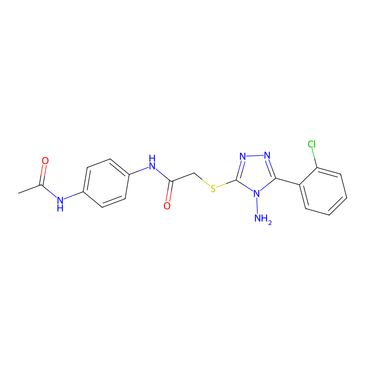 N-[4-(acetylamino)phenyl]-2-{[4-amino-5-(2-chlorophenyl)-4H-1,2,4-triazol-3-yl]sulfanyl}acetamide molecular structure, CAS 575459-26-6