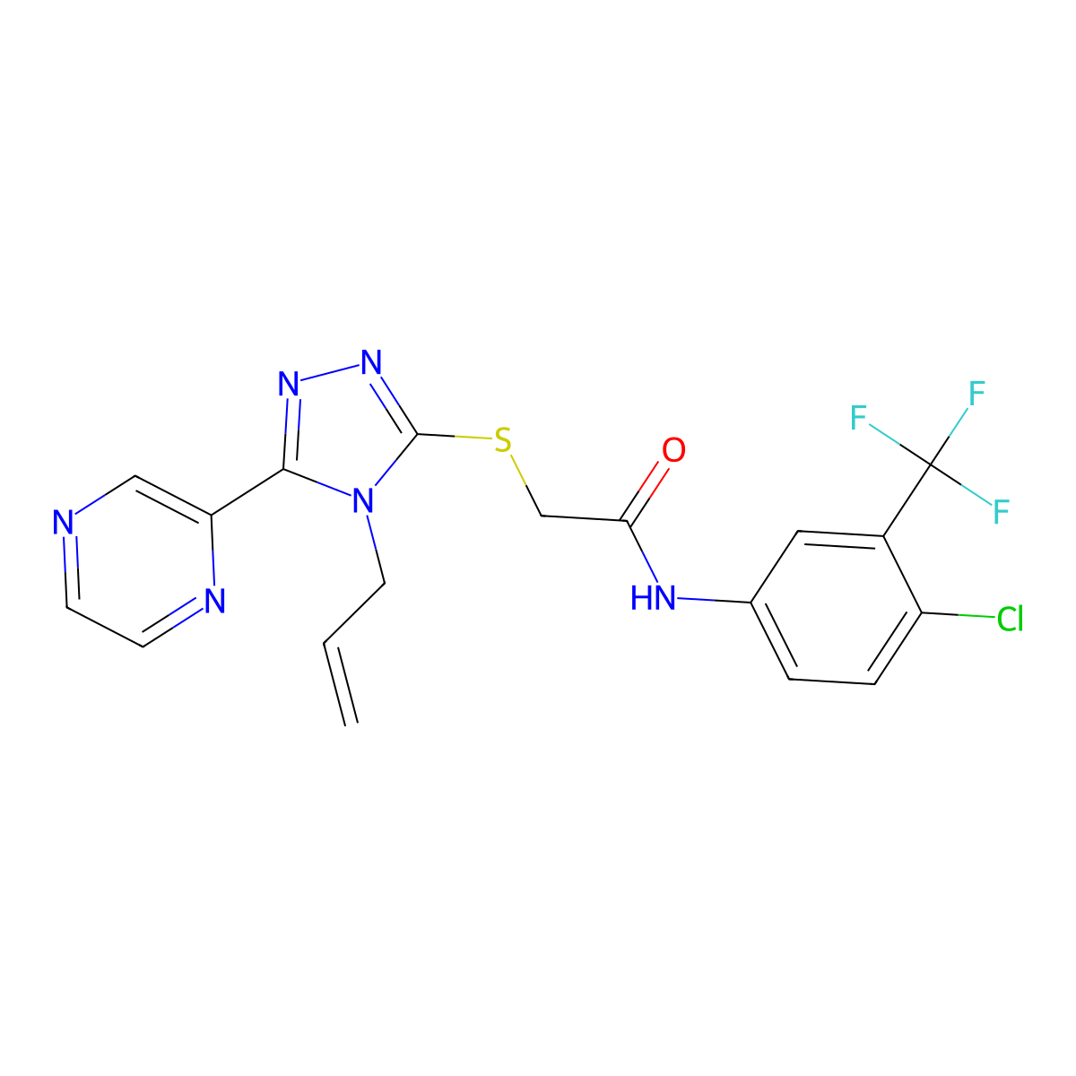 N-[4-chloro-3-(trifluoromethyl)phenyl]-2-{[4-(prop-2-en-1-yl)-5-(pyrazin-2-yl)-4H-1,2,4-triazol-3-yl]sulfanyl}acetamide molecular structure, CAS 575459-47-1