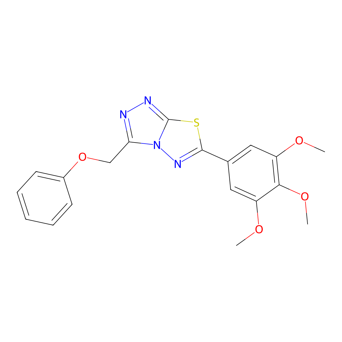 3-(Phenoxymethyl)-6-(3,4,5-trimethoxyphenyl)-[1,2,4]triazolo[3,4-b][1,3,4]thiadiazole molecular structure, CAS 575459-62-0
