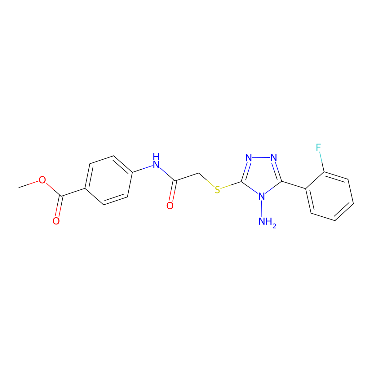 methyl 4-[({[4-amino-5-(2-fluorophenyl)-4H-1,2,4-triazol-3-yl]sulfanyl}acetyl)amino]benzoate molecular structure, CAS 575459-65-3