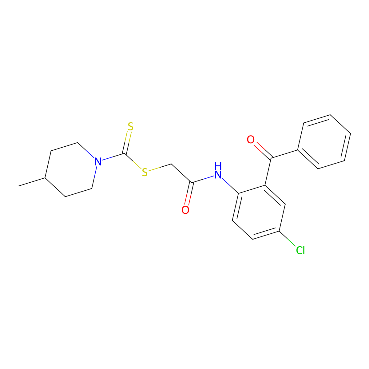 2-{[4-Chloro-2-(phenylcarbonyl)phenyl]amino}-2-oxoethyl 4-methylpiperidine-1-carbodithioate molecular structure, CAS 575459-70-0