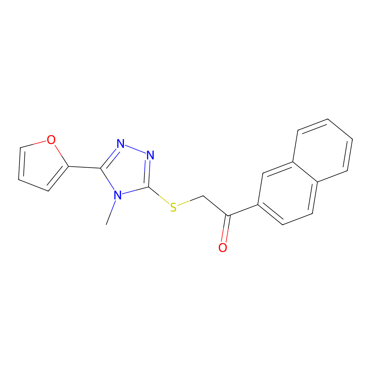2-{[5-(furan-2-yl)-4-methyl-4H-1,2,4-triazol-3-yl]sulfanyl}-1-(naphthalen-2-yl)ethanone molecular structure, CAS 575459-74-4