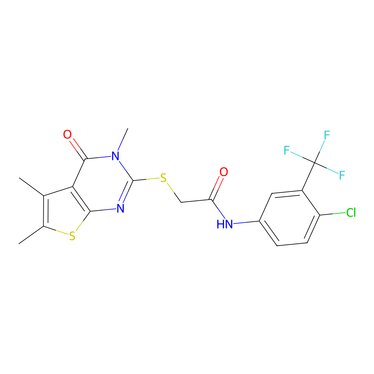 N-[4-chloro-3-(trifluoromethyl)phenyl]-2-({3,5,6-trimethyl-4-oxo-3H,4H-thieno[2,3-d]pyrimidin-2-yl}sulfanyl)acetamide molecular structure, CAS 575459-90-4