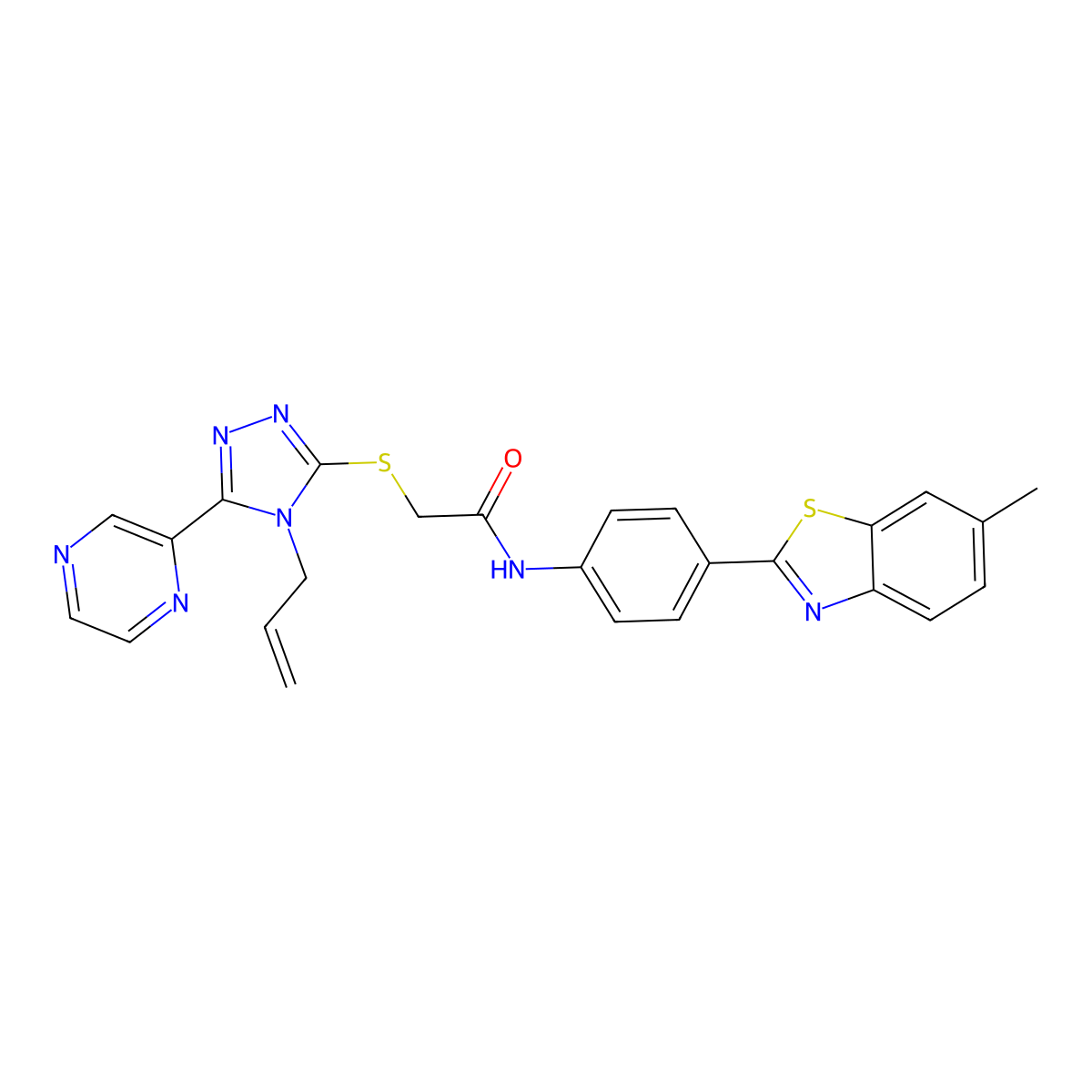 N-[4-(6-methyl-1,3-benzothiazol-2-yl)phenyl]-2-{[4-(prop-2-en-1-yl)-5-(pyrazin-2-yl)-4H-1,2,4-triazol-3-yl]sulfanyl}acetamide molecular structure, CAS 575459-94-8