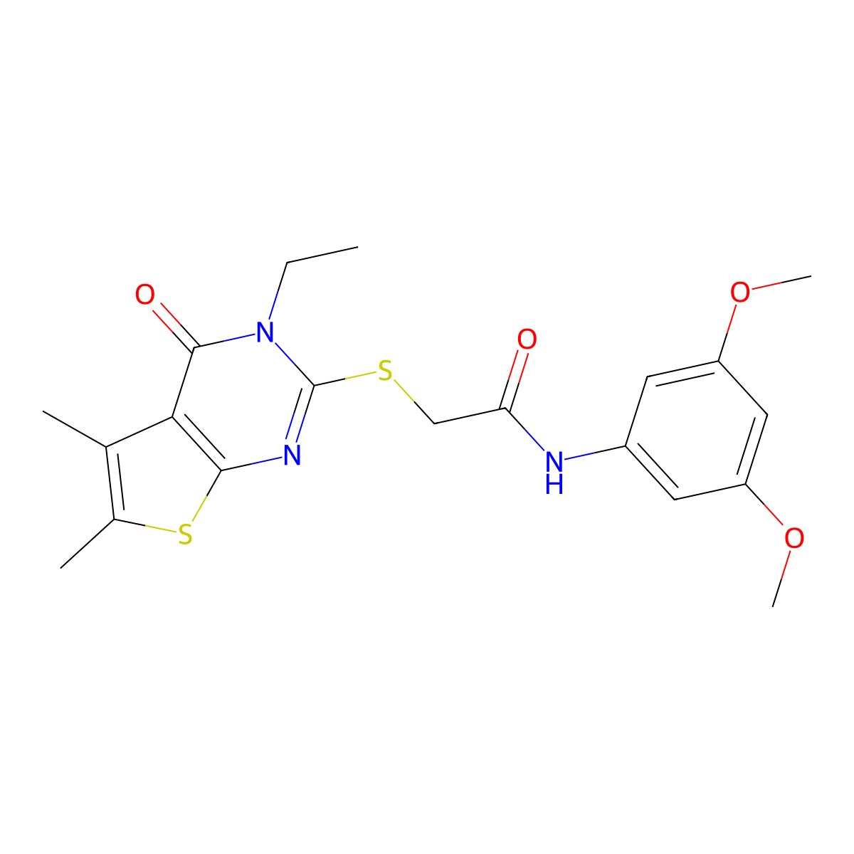 N-(3,5-Dimethoxyphenyl)-2-((3-ethyl-5,6-dimethyl-4-oxo-3,4-dihydrothieno(2,3-D)pyrimidin-2-YL)sulfanyl)acetamide molecular structure, CAS 575460-08-1