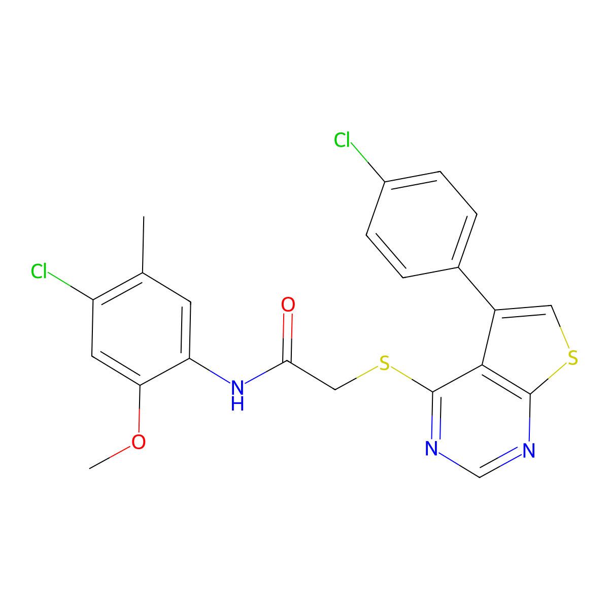 N-(4-chloro-2-methoxy-5-methylphenyl)-2-{[5-(4-chlorophenyl)thieno[2,3-d]pyrimidin-4-yl]sulfanyl}acetamide molecular structure, CAS 575460-38-7