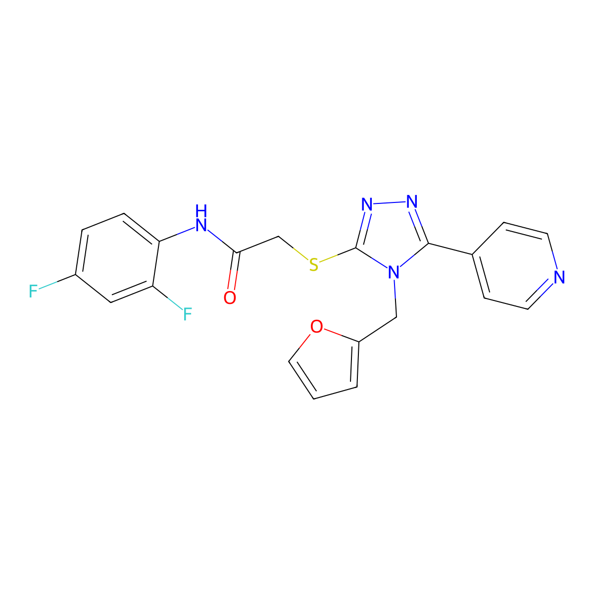 N-(2,4-difluorophenyl)-2-{[4-(furan-2-ylmethyl)-5-(pyridin-4-yl)-4H-1,2,4-triazol-3-yl]sulfanyl}acetamide molecular structure, CAS 575460-43-4