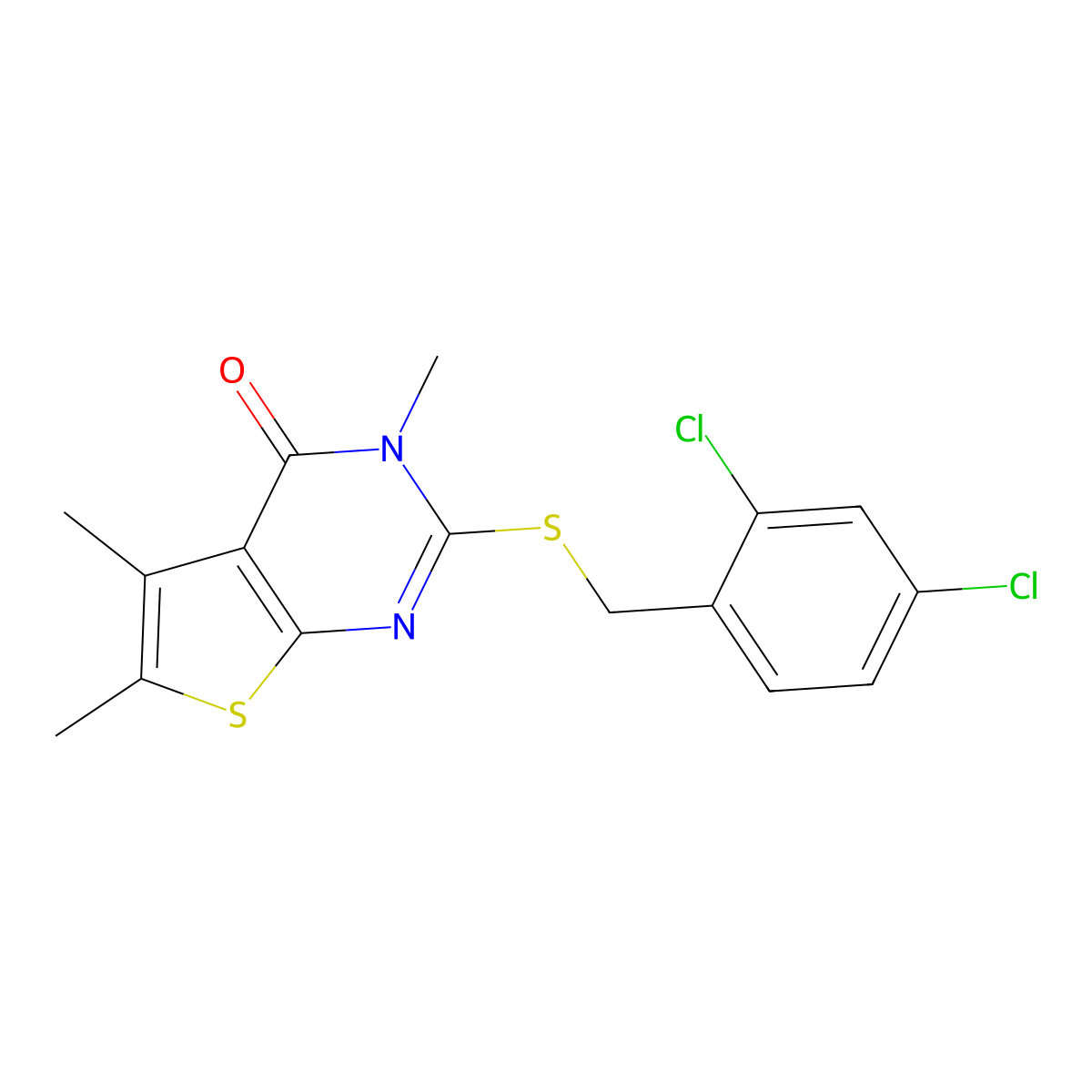 2-[(2,4-dichlorobenzyl)sulfanyl]-3,5,6-trimethylthieno[2,3-d]pyrimidin-4(3H)-one molecular structure, CAS 575460-57-0