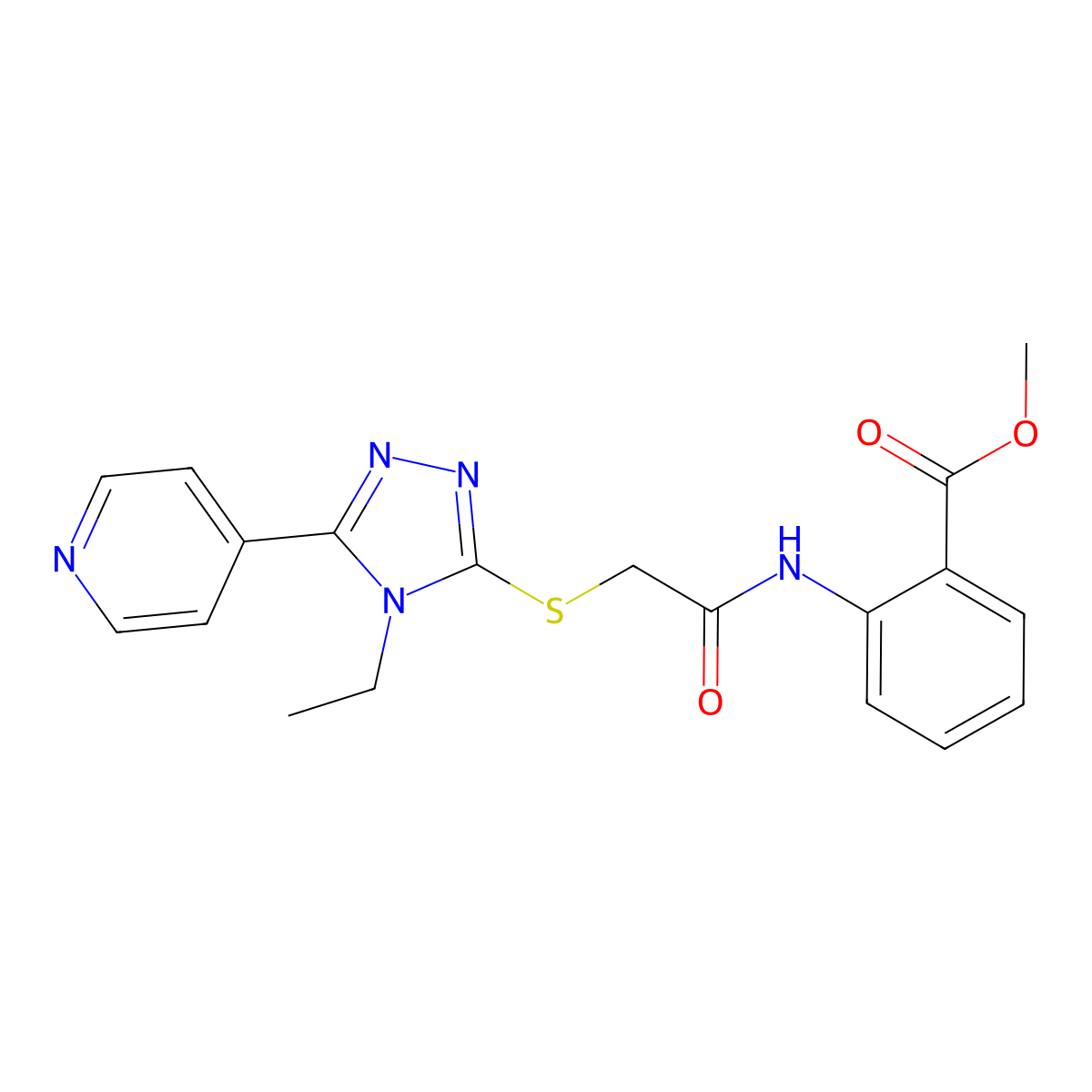 Methyl 2-[2-(4-ethyl-5-(4-pyridyl)-1,2,4-triazol-3-ylthio)acetylamino]benzoate molecular structure, CAS 575460-64-9