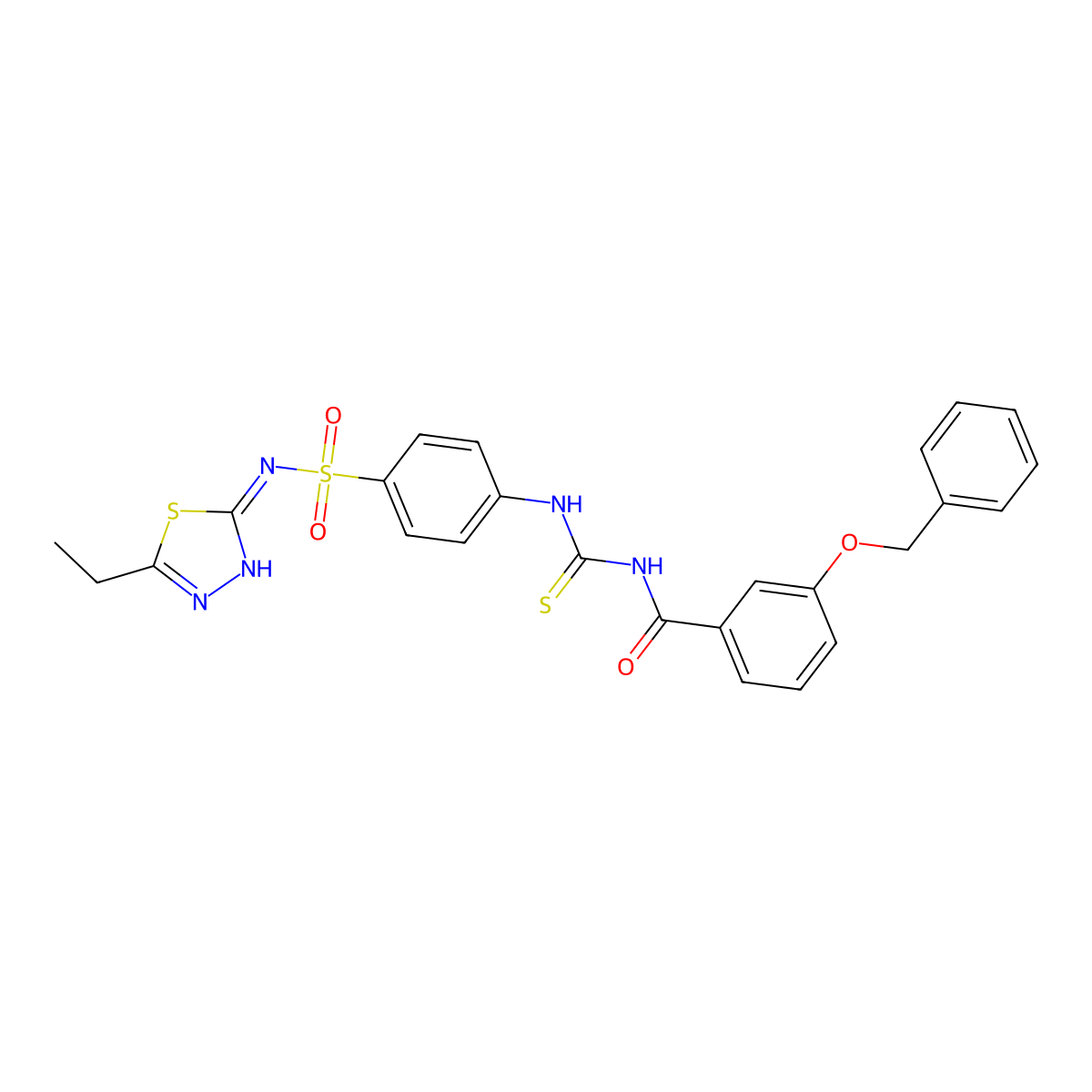 N-[[4-[(5-ethyl-1,3,4-thiadiazol-2-yl)sulfamoyl]phenyl]carbamothioyl]-3-phenylmethoxybenzamide molecular structure, CAS 575460-72-9
