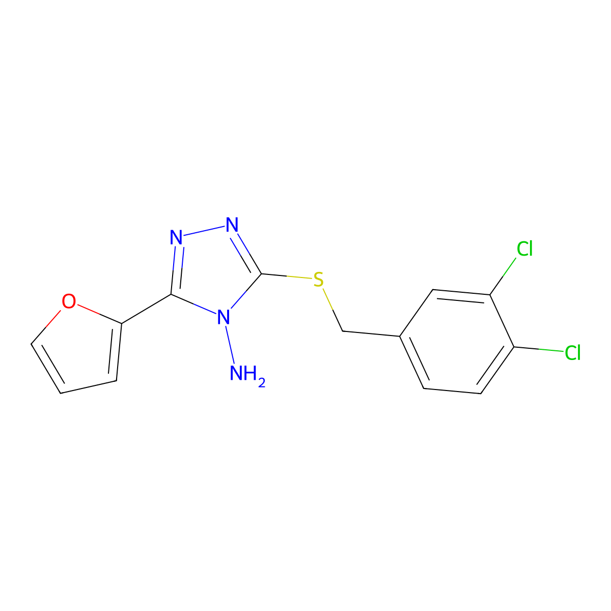 5-[(3,4-Dichlorophenyl)methylthio]-3-(2-furyl)-1,2,4-triazole-4-ylamine molecular structure, CAS 575460-78-5