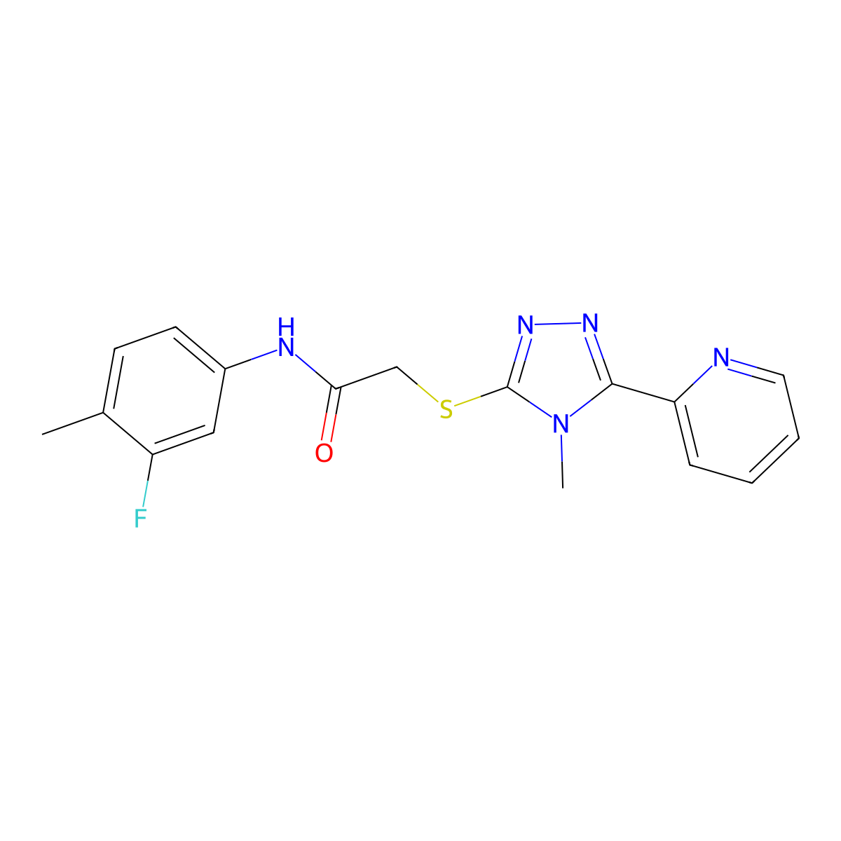 N-(3-fluoro-4-methylphenyl)-2-{[4-methyl-5-(pyridin-2-yl)-4H-1,2,4-triazol-3-yl]sulfanyl}acetamide molecular structure, CAS 575460-91-2