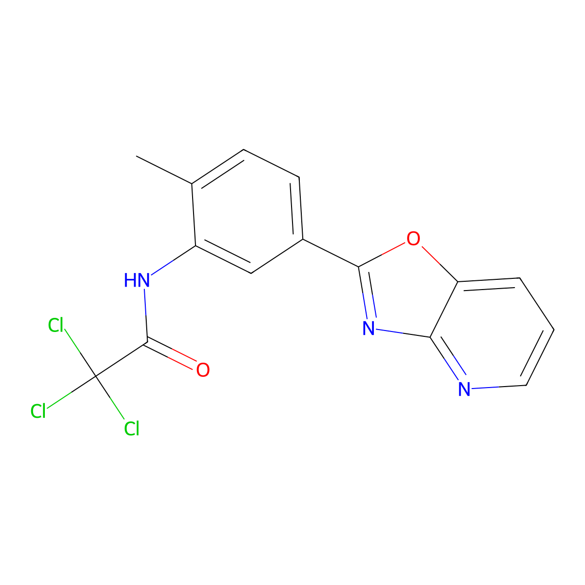2,2,2-trichloro-N-[2-methyl-5-([1,3]oxazolo[4,5-b]pyridin-2-yl)phenyl]acetamide molecular structure, CAS 575461-12-0
