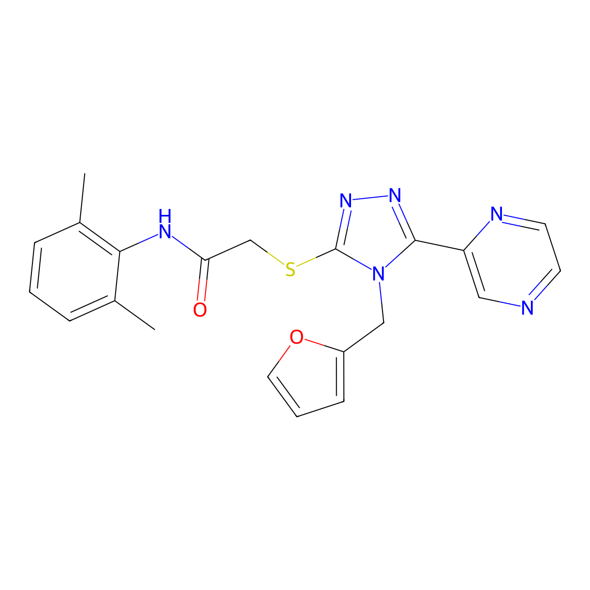 N-(2,6-dimethylphenyl)-2-{[4-(furan-2-ylmethyl)-5-(pyrazin-2-yl)-4H-1,2,4-triazol-3-yl]sulfanyl}acetamide molecular structure, CAS 575461-33-5