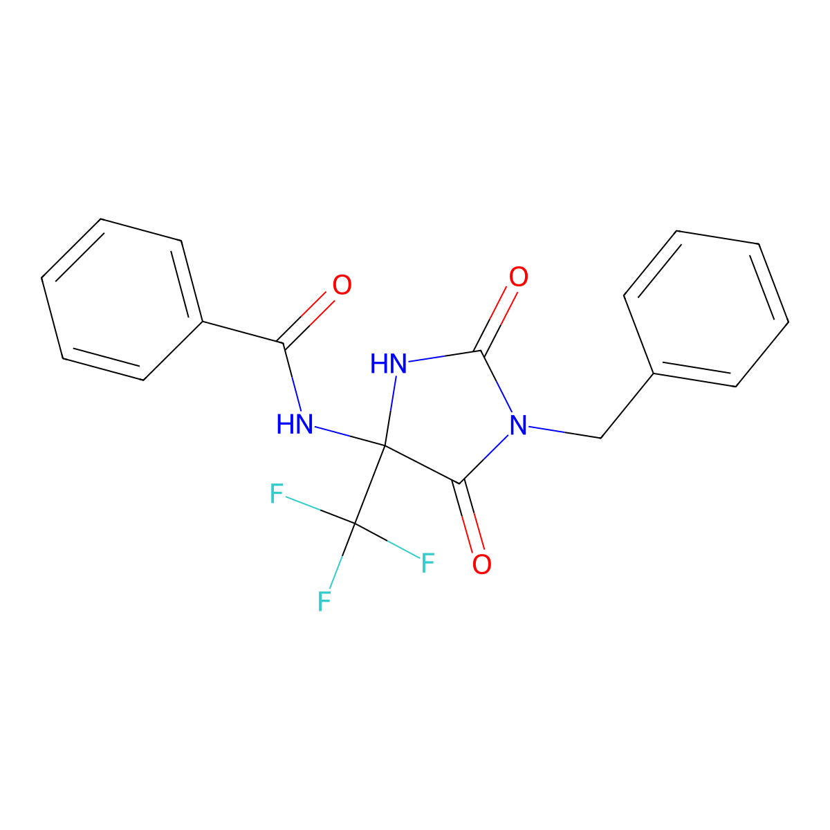 N-[1-benzyl-2,5-dioxo-4-(trifluoromethyl)imidazolidin-4-yl]benzamide molecular structure, CAS 575461-56-2