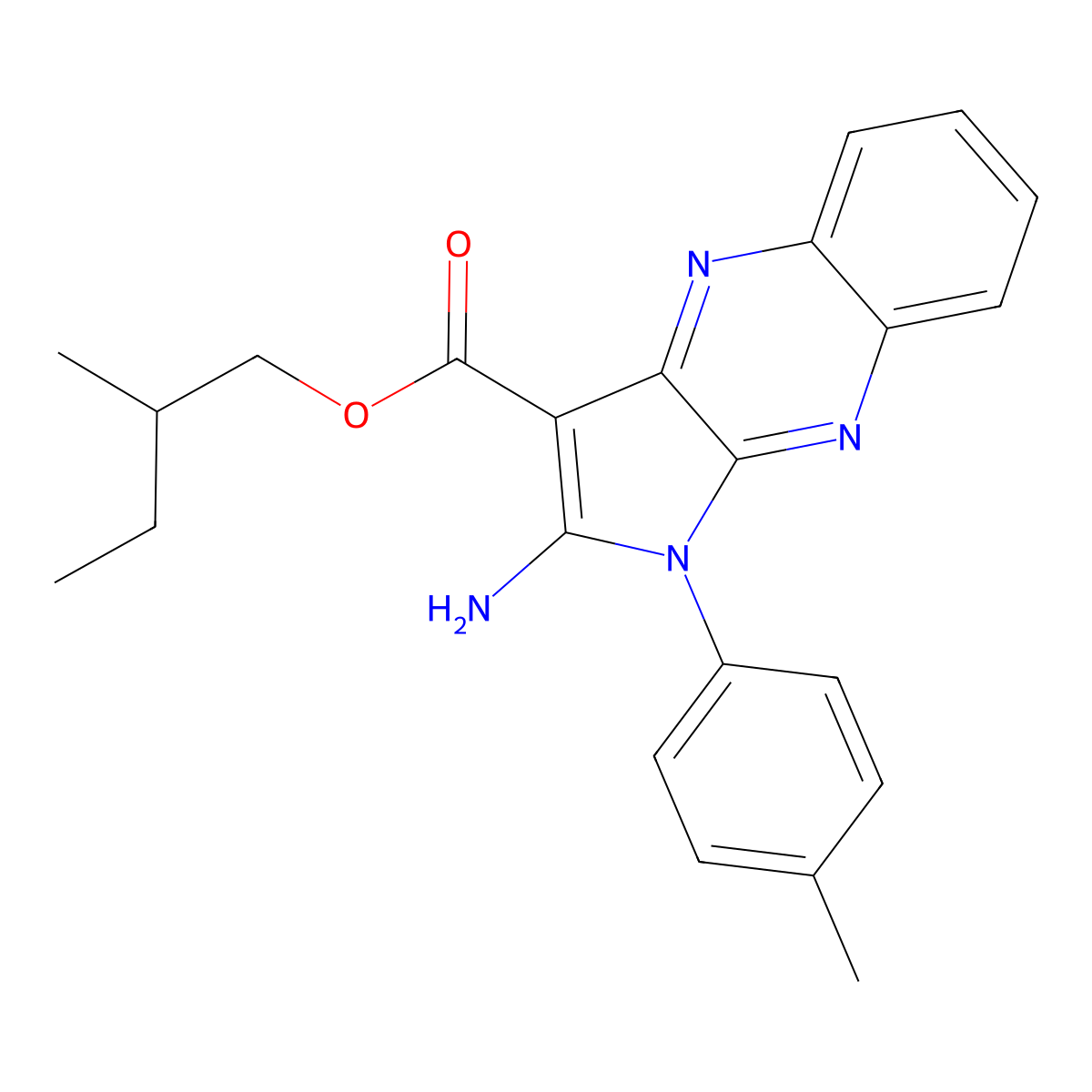 2-methylbutyl 2-amino-1-(4-methylphenyl)-1H-pyrrolo[2,3-b]quinoxaline-3-carboxylate molecular structure, CAS 575461-61-9