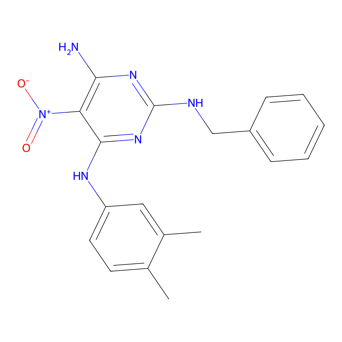 N~2~-benzyl-N~4~-(3,4-dimethylphenyl)-5-nitro-2,4,6-pyrimidinetriamine molecular structure, CAS 575461-80-2