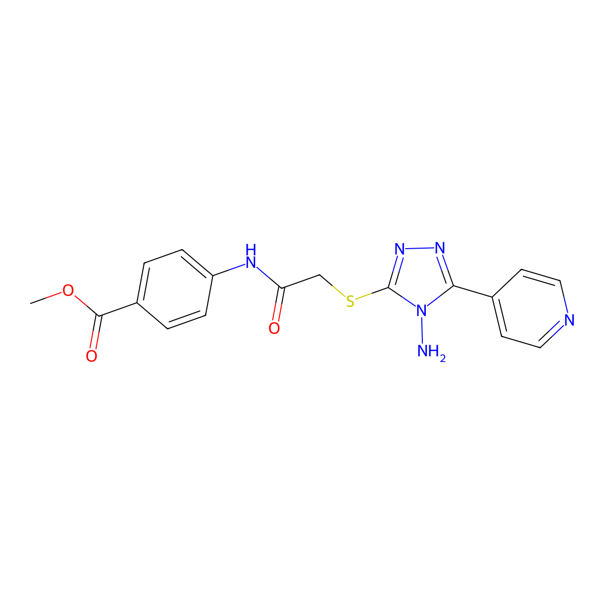Methyl 4-[2-(4-amino-5-(4-pyridyl)-1,2,4-triazol-3-ylthio)acetylamino]benzoate molecular structure, CAS 575461-98-2