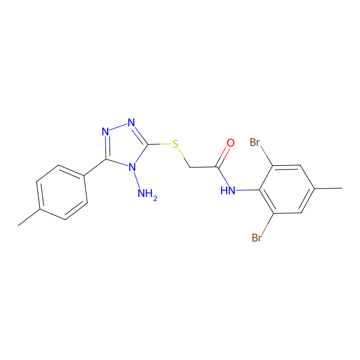 2-{[4-amino-5-(4-methylphenyl)-4H-1,2,4-triazol-3-yl]sulfanyl}-N-(2,6-dibromo-4-methylphenyl)acetamide molecular structure, CAS 575462-13-4