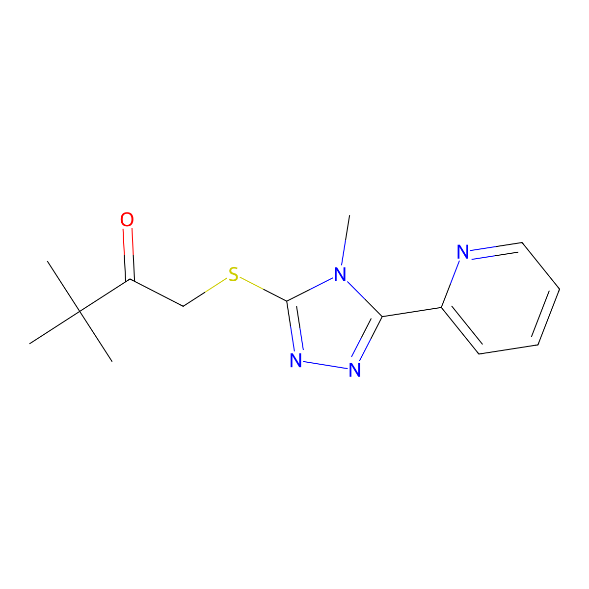 3,3-Dimethyl-1-(4-methyl-5-pyridin-2-yl-4H-[1,2,4]triazol-3-ylsulfanyl)-butan-2-one molecular structure, CAS 575462-16-7