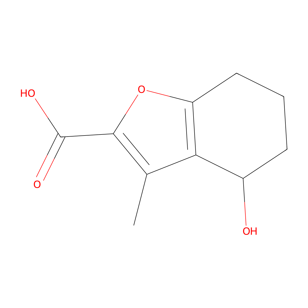4-Hydroxy-3-methyl-4,5,6,7-tetrahydro-1-benzofuran-2-carboxylic acid molecular structure, CAS 575462-25-8