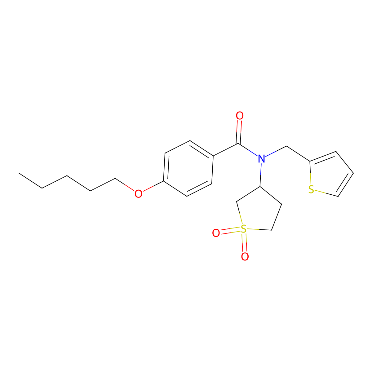 N-(1,1-dioxidotetrahydrothiophen-3-yl)-4-(pentyloxy)-N-(thiophen-2-ylmethyl)benzamide molecular structure, CAS 575462-48-5