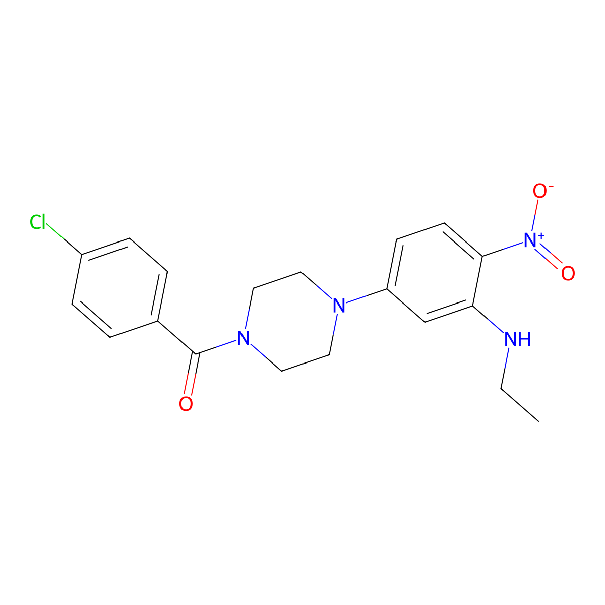 (4-Chlorophenyl){4-[3-(ethylamino)-4-nitrophenyl]piperazin-1-yl}methanone molecular structure, CAS 575462-67-8