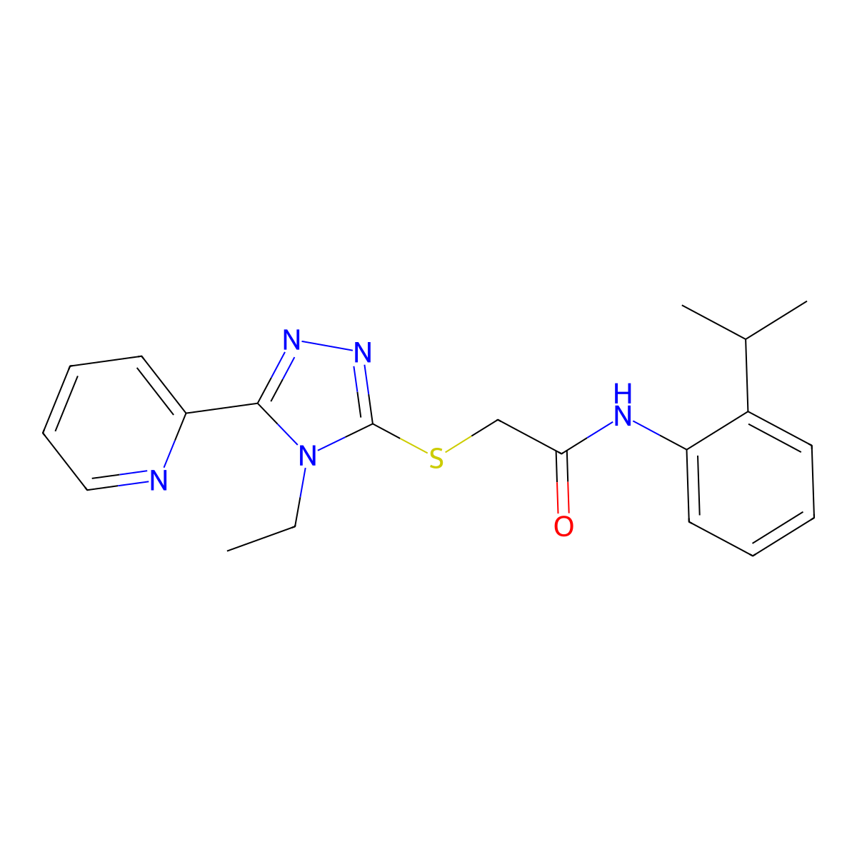 2-{[4-Ethyl-5-(2-pyridinyl)-4H-1,2,4-triazol-3-YL]sulfanyl}-N-(2-isopropylphenyl)acetamide molecular structure, CAS 575462-79-2