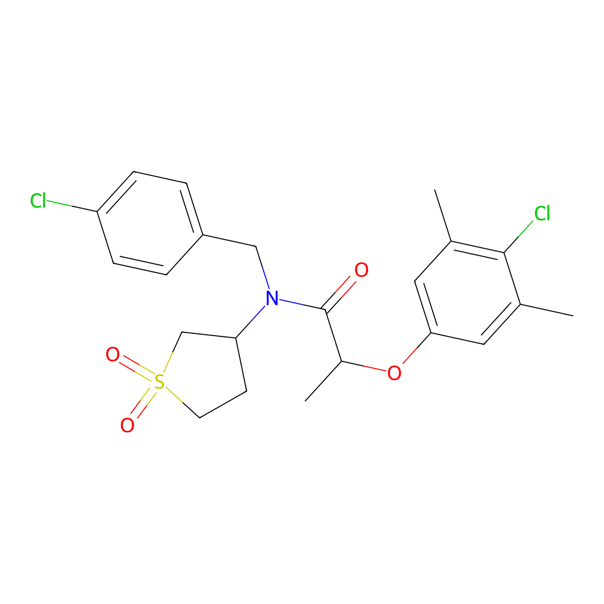 N-(4-chlorobenzyl)-2-(4-chloro-3,5-dimethylphenoxy)-N-(1,1-dioxidotetrahydrothiophen-3-yl)propanamide molecular structure, CAS 575462-91-8