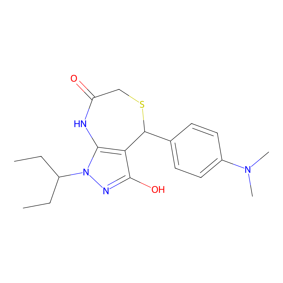 4-[4-(dimethylamino)phenyl]-1-(ethylpropyl)-3-hydroxy-4H,6H,8H-pyrazolo[5,4-e] 1,4-thiazepin-7-one molecular structure, CAS 575463-08-0