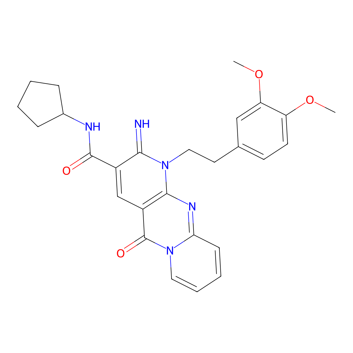 N~3~-cyclopentyl-1-(3,4-dimethoxyphenethyl)-2-imino-5-oxo-1,5-dihydro-2H-dipyrido[1,2-a:2,3-d]pyrimidine-3-carboxamide molecular structure, CAS 575463-22-8