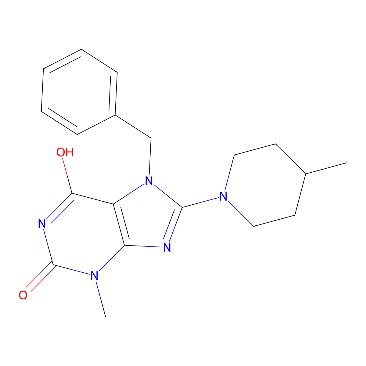 7-benzyl-3-methyl-8-(4-methylpiperidin-1-yl)-1H-purine-2,6(3H,7H)-dione molecular structure, CAS 575463-32-0