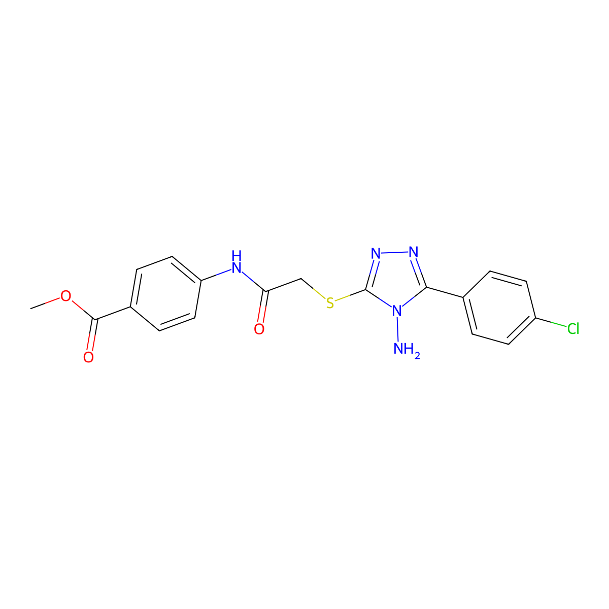 methyl 4-[({[4-amino-5-(4-chlorophenyl)-4H-1,2,4-triazol-3-yl]sulfanyl}acetyl)amino]benzoate molecular structure, CAS 575463-33-1