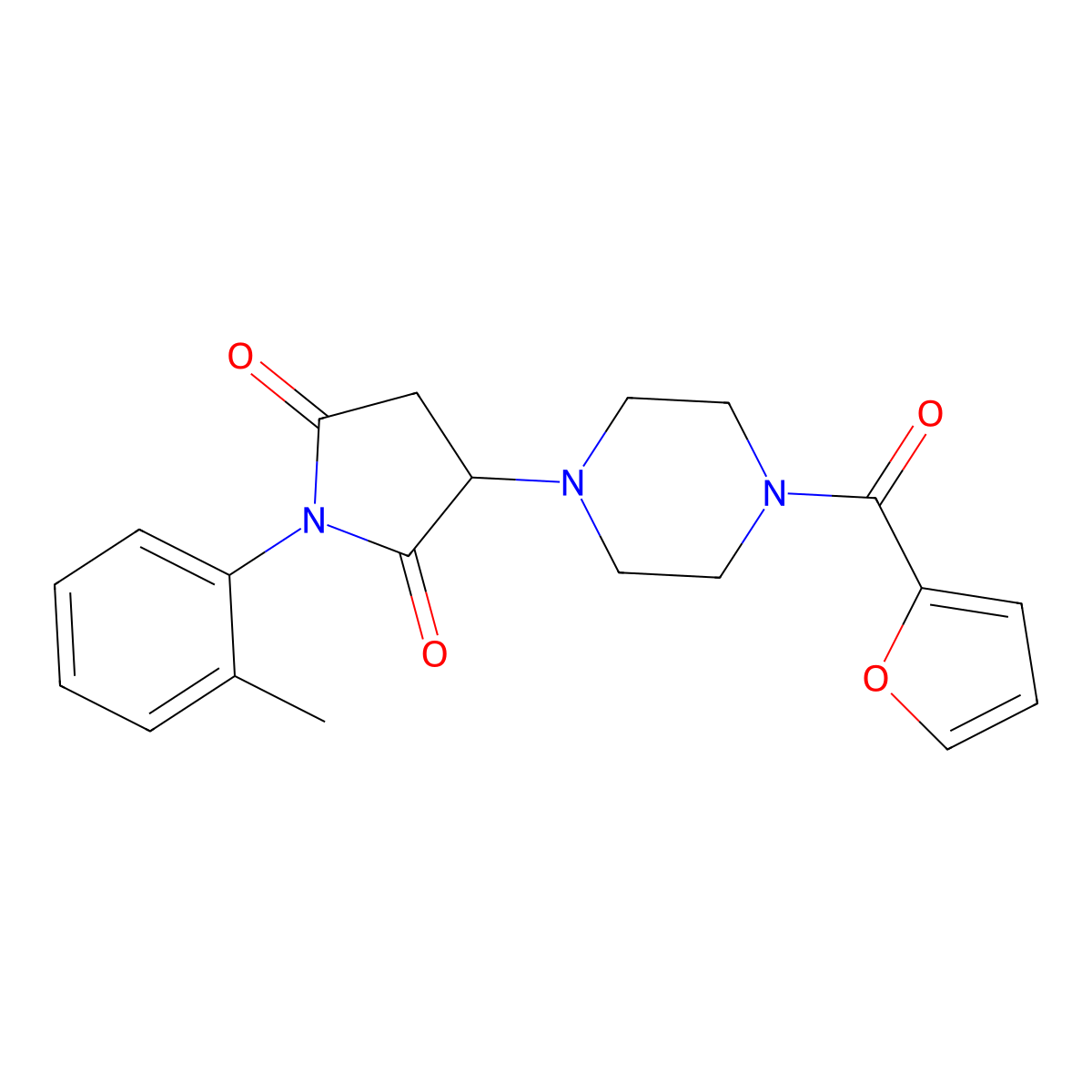 3-[4-(Furan-2-ylcarbonyl)piperazin-1-yl]-1-(2-methylphenyl)pyrrolidine-2,5-dione molecular structure, CAS 575463-60-4