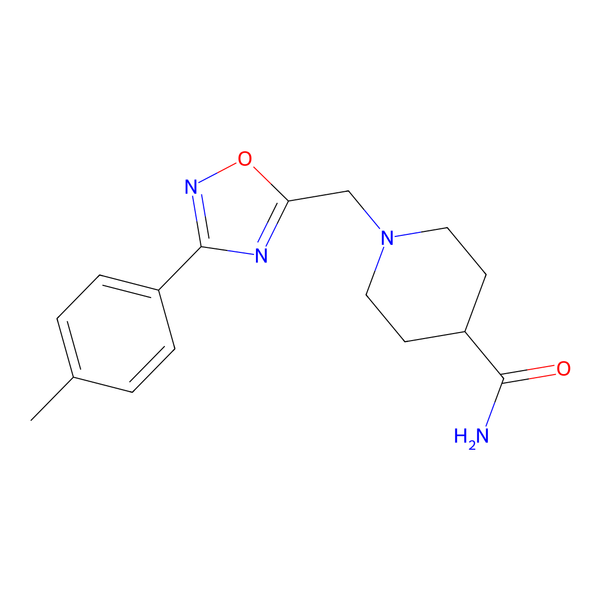 1-[[3-(4-Methylphenyl)-1,2,4-oxadiazol-5-yl]methyl]piperidine-4-carboxamide molecular structure, CAS 575465-71-3