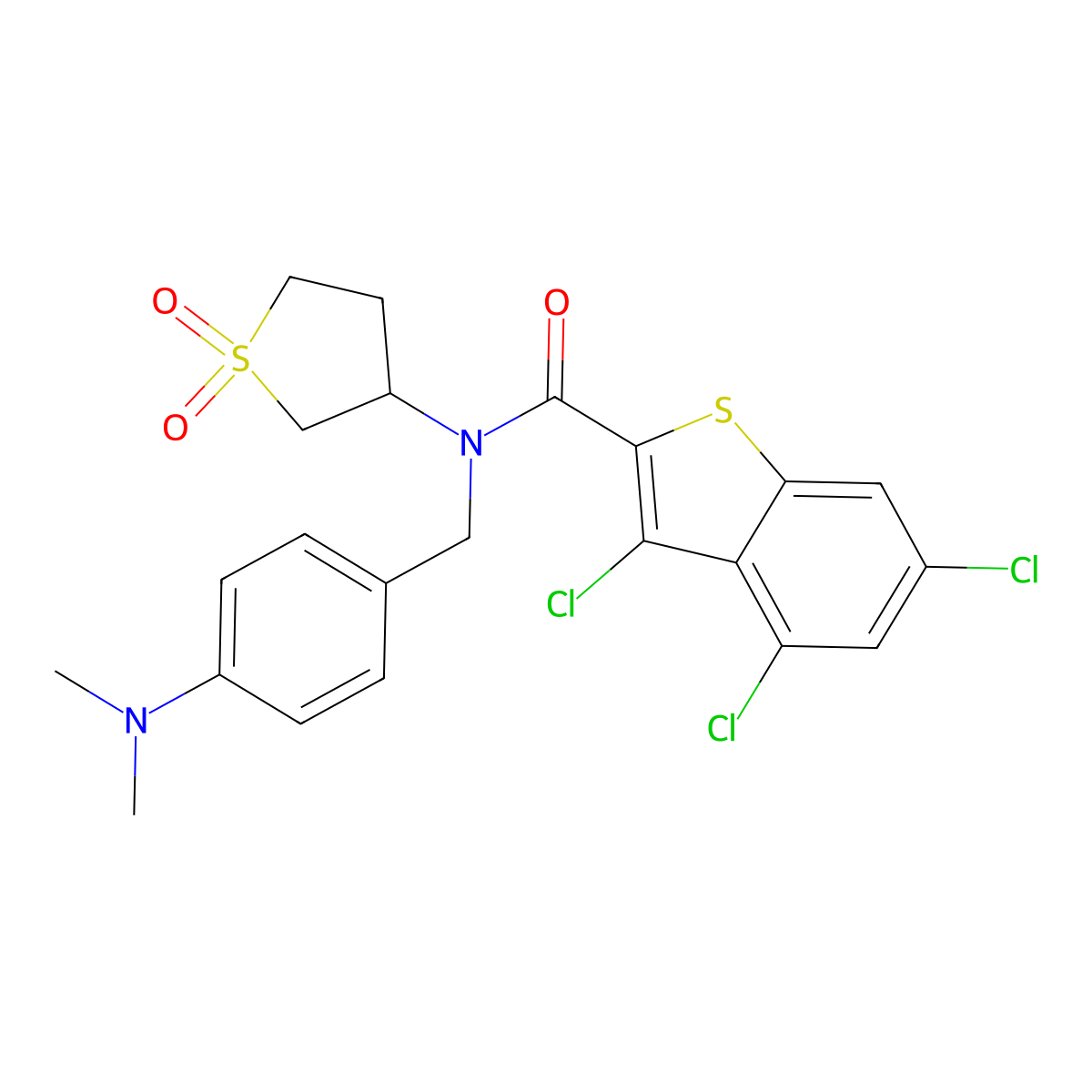 3,4,6-trichloro-N-[4-(dimethylamino)benzyl]-N-(1,1-dioxidotetrahydrothiophen-3-yl)-1-benzothiophene-2-carboxamide molecular structure, CAS 575465-75-7