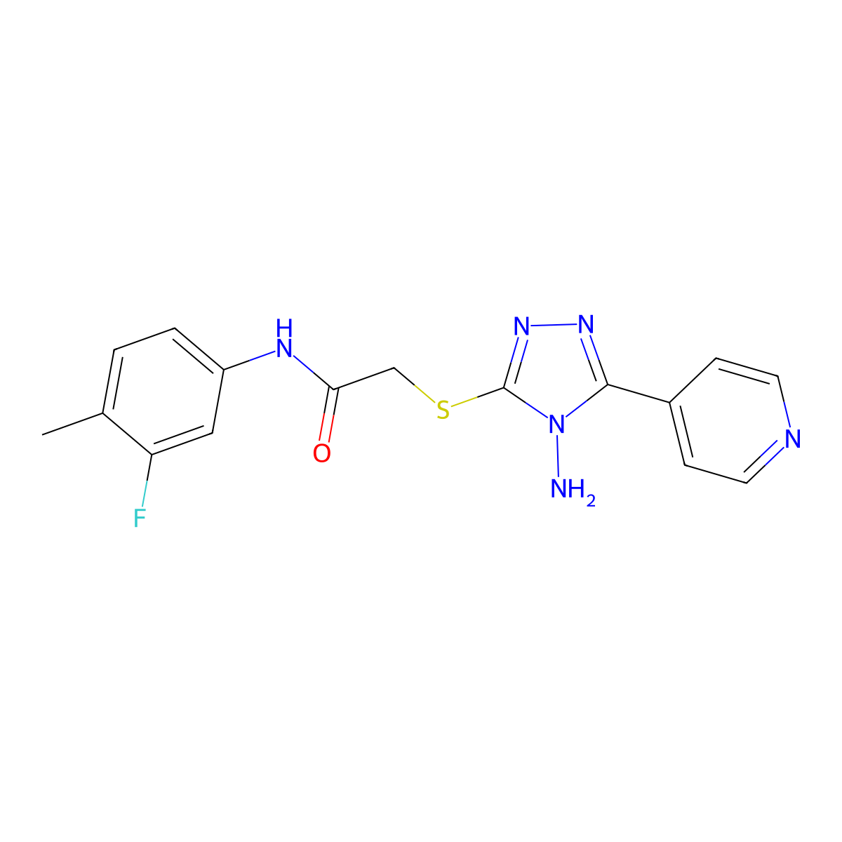 2-(4-amino-5-(4-pyridyl)(1,2,4-triazol-3-ylthio))-N-(3-fluoro-4-methylphenyl)a cetamide molecular structure, CAS 575466-00-1