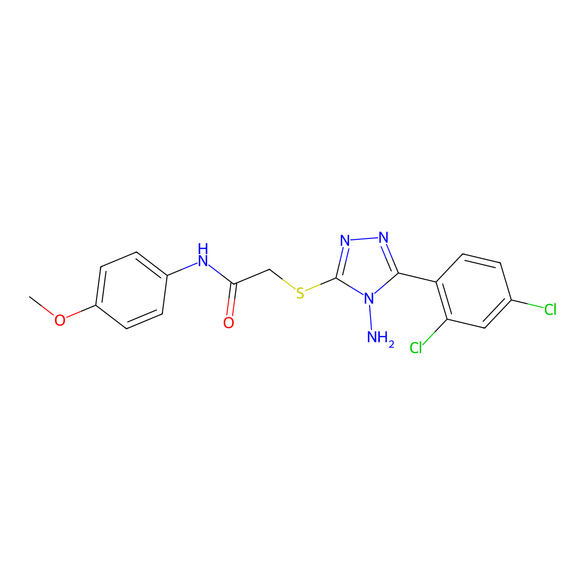 2-((4-Amino-5-(2,4-DI-CL-PH)-4H-1,2,4-triazol-3-YL)thio)-N-(4-meo-PH)acetamide molecular structure, CAS 575466-20-5