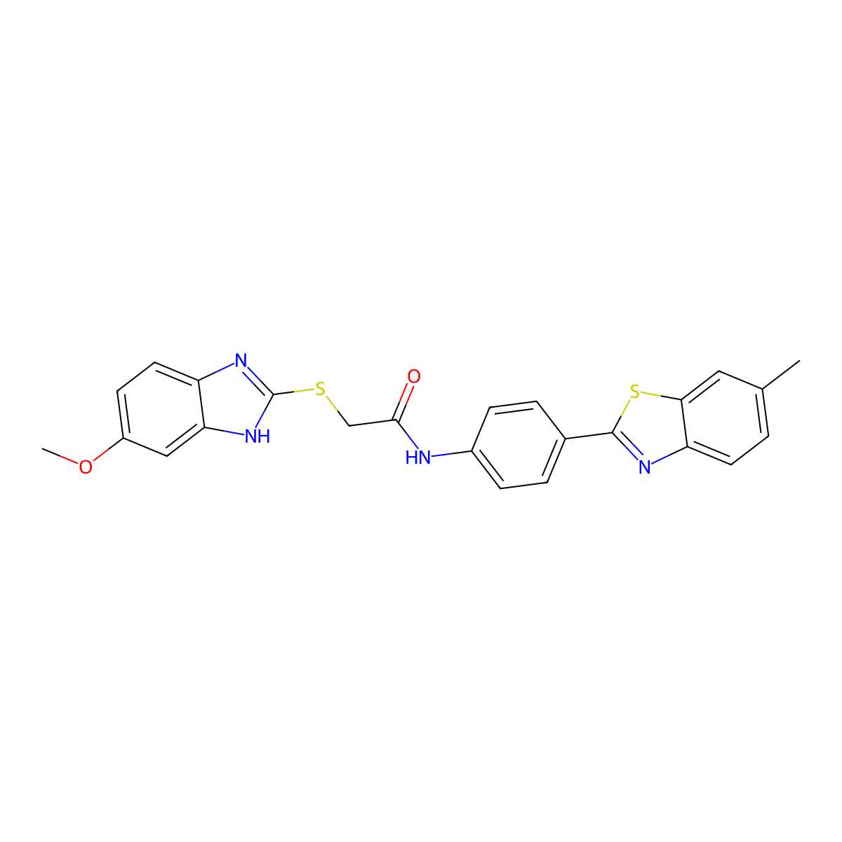 2-[(6-methoxy-1H-benzimidazol-2-yl)sulfanyl]-N-[4-(6-methyl-1,3-benzothiazol-2-yl)phenyl]acetamide molecular structure, CAS 575466-21-6